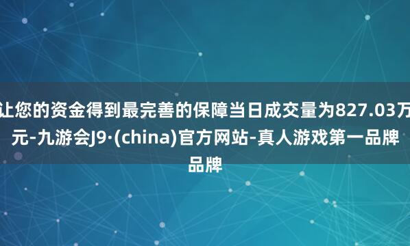 让您的资金得到最完善的保障当日成交量为827.03万元-九游会J9·(china)官方网站-真人游戏第一品牌